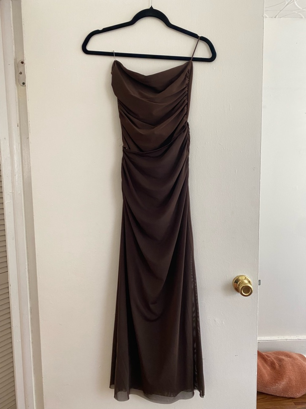 Zara Strapless Brown Tulle Midi Dress